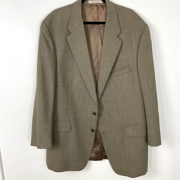 Chaps Ralph Lauren Suit Jacket Tan Wool Window Pane Plaid Men’s Size 50R - Picture 14 of 16